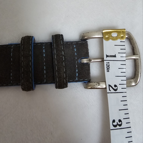 W. Kleinberg Gray Suede Blue Trim Detaial Genuine Leather Lined Luxury Belt USA - Picture 10 of 16
